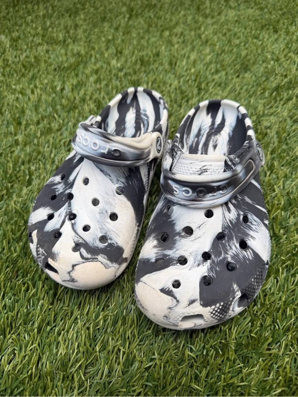 CROCS Kids Marbled Black & White Clog Sandals